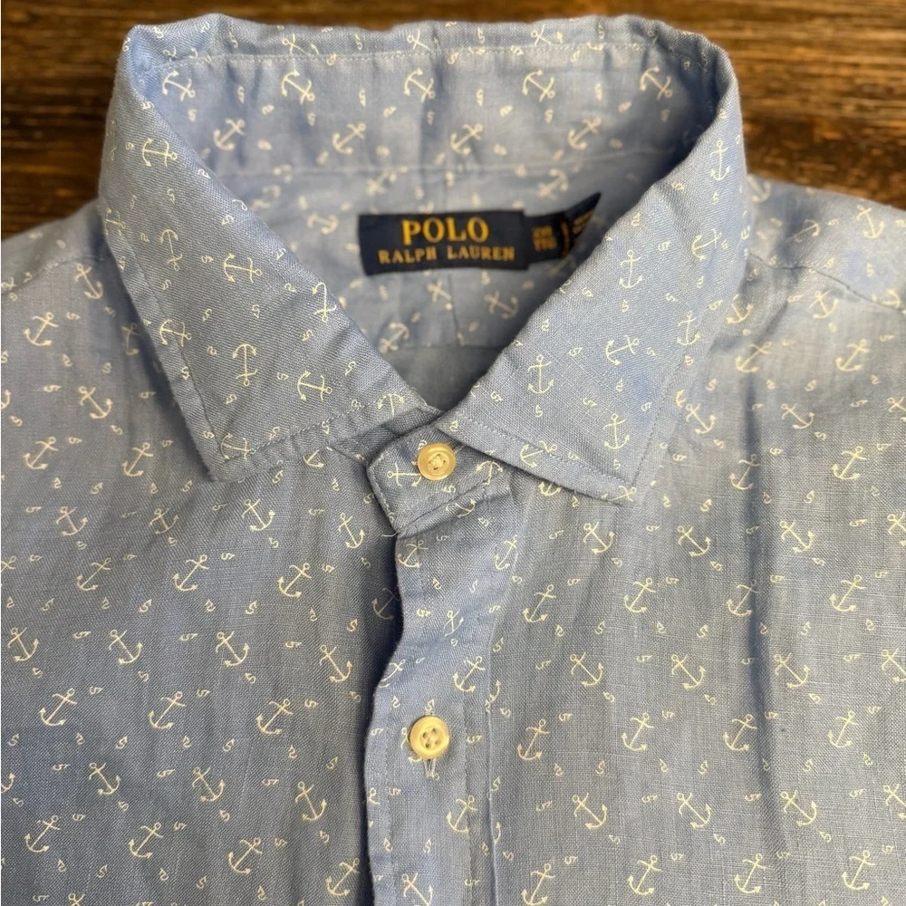 Polo by Ralph Lauren Blue Anchor Print Men's Linen Shirt